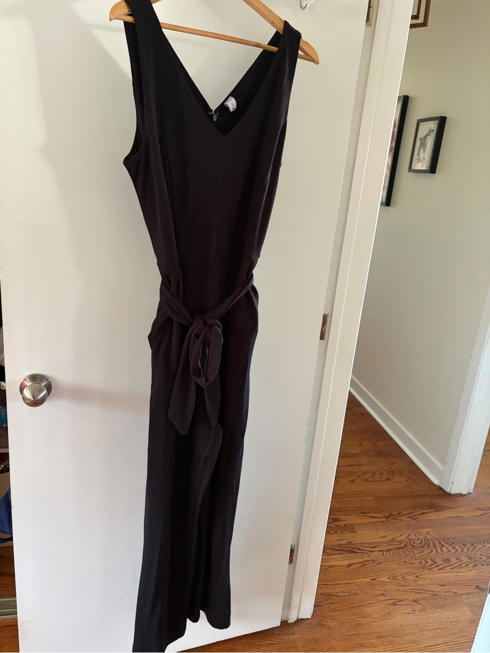 Classic Black V-Neck Sleeveless Jumpsuit/Romper with Waist Tie